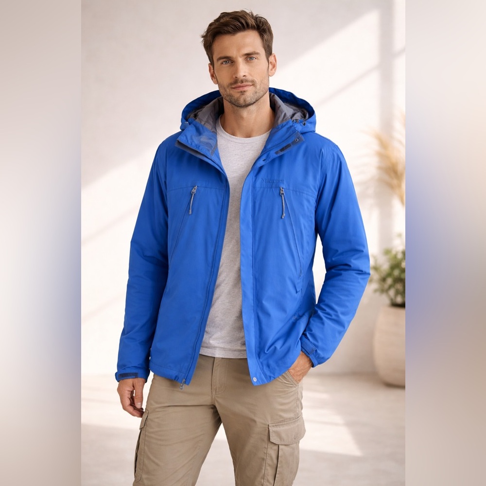 Marmot Blue Performance Rain Jacket Waterproof Ho… - image 3